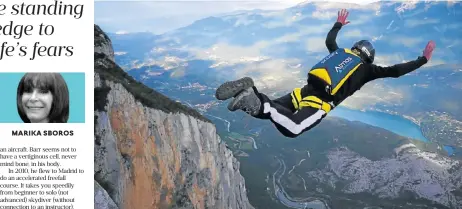  ??  ?? MARIKA SBOROS Adrenaline rush: Jumping off cliffs is part of base jumping, the riskiest form of skydiving. A climbing instructor at London’s The Reach indoor climbing centre agrees with sports psychologi­sts who say high-risk sports are an excellent...