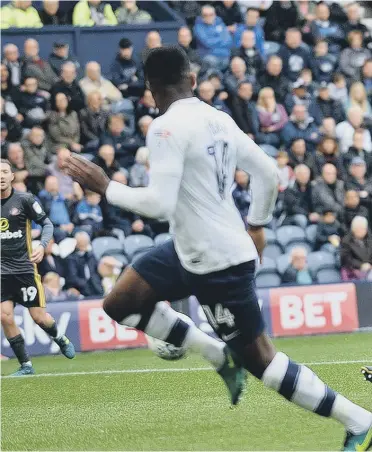  ??  ?? Clinical finish: George Honeyman drives home Sunderland’s first-half opener away to Preston North End on