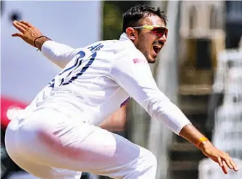  ??  ?? India’s star spinner Axar Patel appeals for a wicket during the third Test in Ahmedabad.