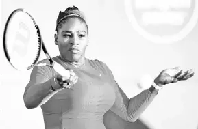  ?? — AFP photo ?? Serena Williams returns a shot to Konta during Day 2 of the Mubadala Silicon Valley Classic at Spartan Tennis Complex in San Jose, California.