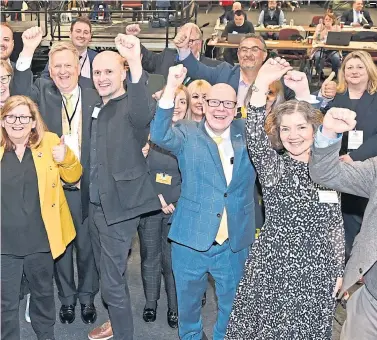  ?? ?? holding talks with the Lib Dems, below left, in a bid to form a coalition administra­tion in terms of seats pushing the Tories, led by Ryan Houghton, bottom right, into the cold.