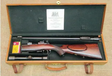  ??  ?? A Westley Richards rifle in its factory full-leather case.