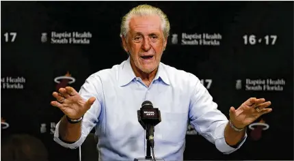  ?? DAVID SANTIAGO / EL NUEVO HERALD ?? Heat President Pat Riley isn’t certain the most enticing free agents will leave their current teams and says he’d consider it a successful summer if Miami is able to keep forward James Johnson and guards Dion Waiters and Wayne Ellington.