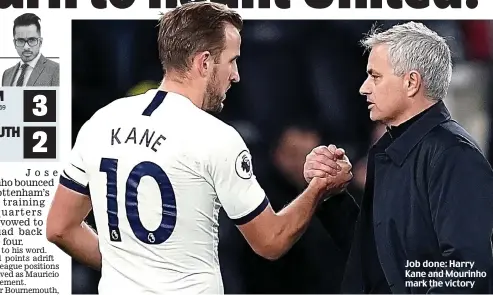  ??  ?? Job done: Harry Kane and Mourinho mark the victory