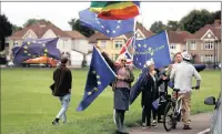  ??  ?? Anti-Brexit campaigner­s protest outside a health and leisure centre in Bristol, England, on Friday. PICTURE: REUTERS