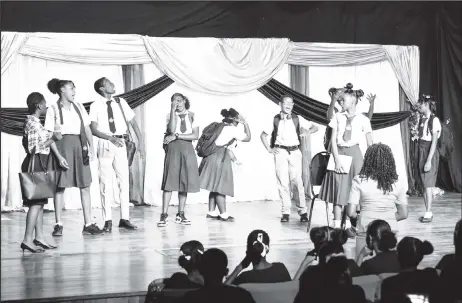  ?? ?? Charlestow­n Secondary students during a performanc­e at the recent the Secondary Schools Choral Speaking Festival 2022. (Ministry of Education photo)