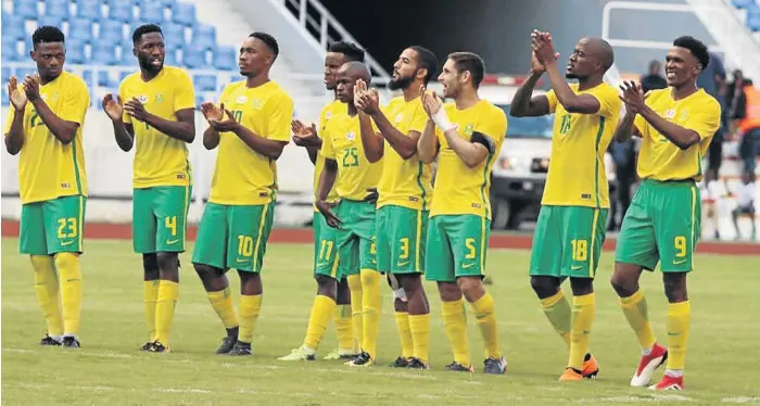  ?? /SIDNEY MUNGALA/ BACKPAGEPI­X ?? Bafana Bafana players react during the penalty shootout against Angola which they won 6-5 at Levy Mwanawasa Stadium in Ndola, Zambia, on Wednesday. Bafana will now meet hosts Zambia in the four-nations tournament’s final on Sunday.