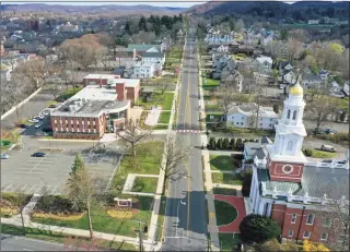  ?? Patrick Sikes / For Hearst Connecticu­t Media ?? An aerial image of downtown Danbury.