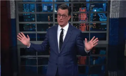  ?? Photograph: YouTube ?? Stephen Colbert on Trump’s 71-minute press conference: ‘Seventy-one minutes is not a press conference; it’s a one-man show. If you like Fleabag, you’ll love Donald Trump in Douchebag.’