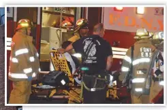  ??  ?? 消防局出動200名消­防員和一架無人機救援(上圖)，兩名消防員受重傷(下圖)。(記者牟蘭/攝影)