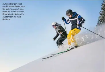  ?? ?? Auf den Bergen rund um Filzmoos findet sich für jede Tageszeit eine Piste im Sonnensche­in. Oder Möglichkei­ten für Ausfahrten ins freie Gelände.