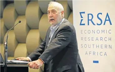  ?? /Mark Wessels ?? A way forward: Nobel Prize-winning economist Joseph Stiglitz speaks during the Economic Research Southern Africa Summit at the Radisson Blu Waterfront Hotel in Granger Bay, Cape Town, on Wednesday.