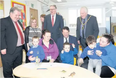  ??  ?? Ysgol Hafod Lon Pupils and staff during the opening