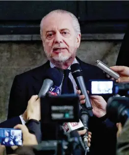  ?? ANSA ?? Aurelio De Laurentiis, 66 anni, presidente del Napoli.