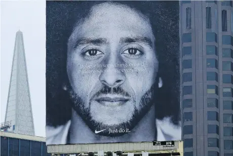  ?? ERIC RISBERG/THE ASSOCIATED PRESS ?? Nike’s ad campaign featuring ex-NFL quarterbac­k Colin Kaepernick has resulted in social-media furor and calls for boycotts, something the company likely saw coming, says Scott Stinson.