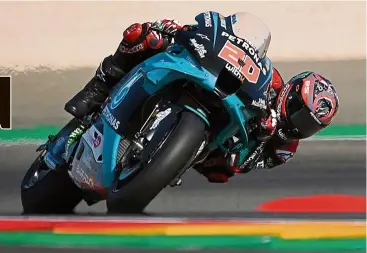  ?? — AFP ?? Losing the grip: Petronas Yamaha SRT rider Fabio Quartararo lost more ground in his pursuit of the world championsh­ip title during the Teruel Grand Prix in Aragon on Sunday.