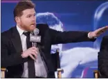  ?? Erik Verduzco ?? Las Vegas Review-journal @Erik_verduzco Mexican fighter Saul “Canelo” Alvarez becomes animated at a Feb. 27 news conference in Los Angeles ahead of his May 5 mega-rematch with Gennady Golovkin.