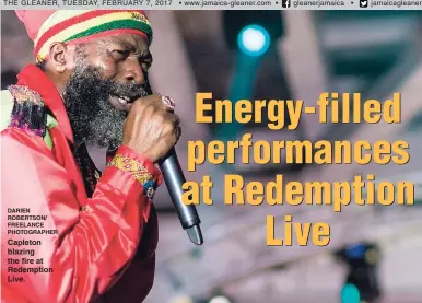  ?? DARIEN ROBERTSON/ FREELANCE PHOTOGRAPH­ER ?? Capleton blazing the fire at Redemption Live.