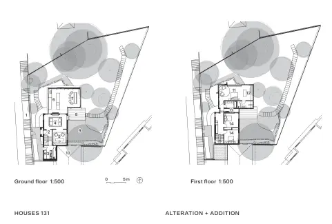  ??  ?? 1 Public walkway 2 Entry 3 Laundry 4 Living
5 Office 6 Kitchen 7 Dining
8 Deck
9 Terrace 10 Neighbouri­ng
building 11 Main bedroom 12 Walk-in robe 13 Void 14 Bedroom