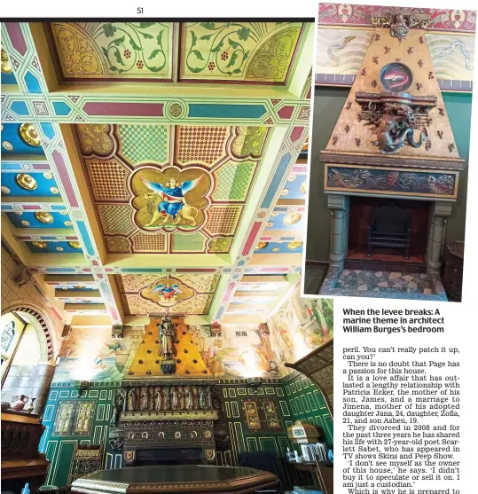  ??  ?? High notes: Painted ceilings, like this in the music room, are a riot of extravagan­t detail When the levee breaks: A marine theme in architect William Burges’s bedroom