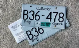  ?? ?? ABOVE: The MkVI’s collector plates are cashed in for a refund – they represent both road taxes and province-organised insurance. Iain wonders if he can get the car’s 1947 British plate reissued?