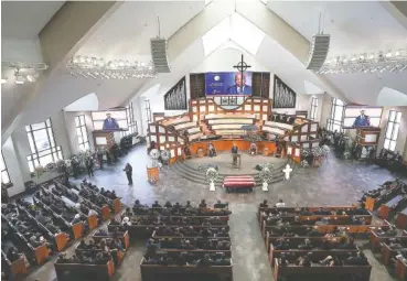  ?? ALYSSA POINTER/ATLANTA JOURNAL-CONSTITUTI­ON VIA AP, POOL ?? Former President Barack Obama, addresses the service during the funeral for the late Rep. John Lewis, D-Ga., at Ebenezer Baptist Church in Atlanta on Thursday.