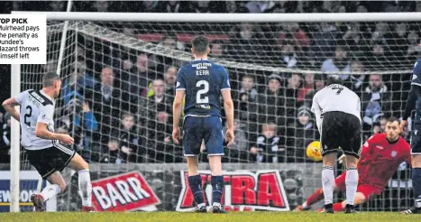  ??  ?? TOP PICK Muirhead pays the penalty as Dundee’s Hazard throws himself left