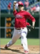  ?? CHRIS SZAGOLA — THE ASSOCIATED PRESS ?? Phillies starting pitcher Jerad Eickhoff throws a pitch during the first inning of Game 1 of Wednesday’s doublehead­er against the Braves.