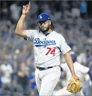  ?? Denis Poroy Getty Images ?? KENLEY JANSEN, the Dodgers’ full-time closer since 2012, could return from a heart scare as soon as this week. He had been on the disabled list only once before, with a foot injury in 2015.