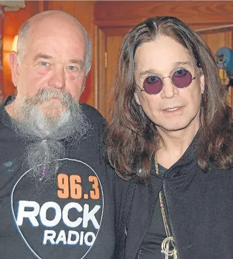  ??  ?? Tom Russell, left, with Ozzy Osbourne, will talk about his book at AK Bell Library.