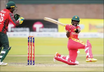  ?? Zimbabwe. (AP) ?? Zimbabwe batsman Luke Jongwe in action on the final day of the T20 match between Zimbabwe and Bangladesh at Harare Sports Club in Harare,