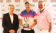  ??  ?? MG Keyser with Darren Clarke, MENA Tour patron, and Chris May, CEO of Dubai Golf, at Dubai Creek Golf and Yacht Club. (AN photo)