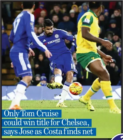  ??  ?? CONFIDENCE-BOOSTER:
Costa pounces in the 64th minute to end his long wait for a Chelsea goal and ease the pressure on manager Mourinho