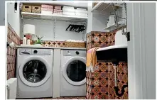  ??  ?? Jessica Centella and Kiera Kushlan designed a cool laundry space as part of a total basement renovation, using encaustic porcelain tiles and a farmhouse-style cast-iron sink.