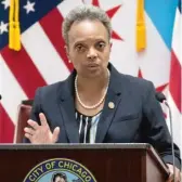  ?? ASHLEE REZIN GARCIA/ SUN- TIMES ?? Mayor Lori Lightfoot delivers her 2021 budget address Wednesday at City Hall during a virtual Chicago City Council meeting.