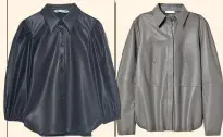  ??  ?? Black faux leather shirt, £29.99 (zara.com) Khaki leather shirt, £149.99 (hm.com)