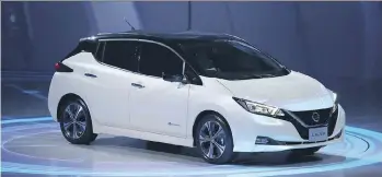  ??  ?? Nissan’s Leaf electric vehicle made its world premiere in Chiba, Japan on Wednesday. With an increased range and new styling, it should prove popular with drivers looking to unplug from their local gas station.