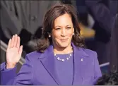  ?? Andrew Harnik / Associated Press ?? Kamala Harris is sworn in as vice president by Supreme Court Justice Sonia Sotomayor as her husband, Doug Emhoff, holds the Bible during the 59th Presidenti­al Inaugurati­on.