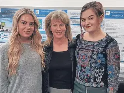  ??  ?? Shona Robison, centre, with modern apprentice­s Natalie Swanson, left and Beth Marshall.