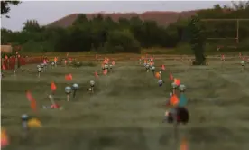  ?? Grayson, Saskatchew­an. Photograph: Shannon Vanraes/Reuters ?? Recently installed solar lights mark burial sites on Cowessess First Nation, where a search had found 751 unmarked graves from the former Marieval Indian residentia­l school near