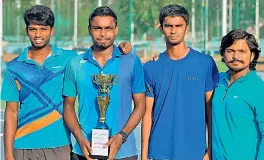  ?? ?? (from left) P. Nikhil Kumar, G. Sai Karteek Reddy, L. Suhith Reddy and Akash Reddy pose with the South Zone Inter University tennis trophy on Thursday.