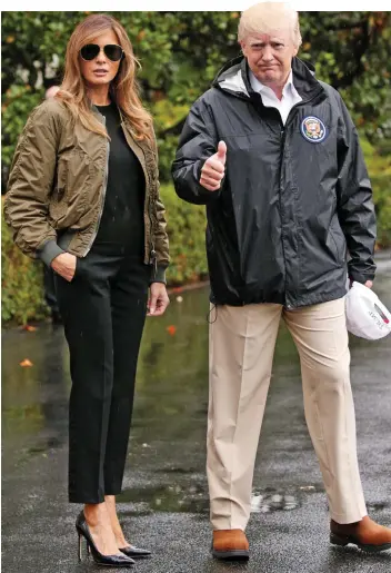  ??  ?? ‘Disaster Barbie’: Melania and the President leave Washington DC yesterday