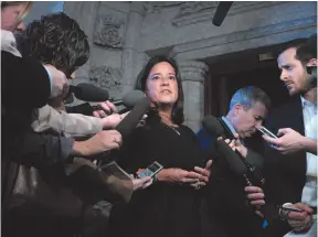  ?? CP PHOTO ?? Minister of Justice and Attorney General of Canada Jody Wilson-Raybould speaks to reporters at the House of Commons in Ottawa on Monday.