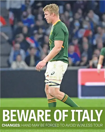  ?? Picture: AFP ?? WAITING GAME. Springbok flank Pieter-Steph du Toit, who was red carded against France on Saturday, will find out later today what his fate is after a World Rugby disciplina­ry hearing.