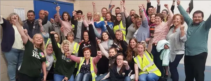  ??  ?? Yes campaigner­s celebratin­g at the count centre on Saturday.