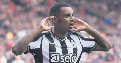  ?? Picture: Getty Images ?? ALL EARS. Newcastle United’s Alexander Isak celebrates after scoring a goal during their FA Cup third round match against local rivals Sunderland at the Stadium of Light on Saturday.