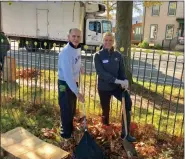  ?? PHOTO BY SANDI YANISKO/THE HILL SCHOOL ?? Pottstown School Board member John Armato and Twila Fisher, director of economic and community developmen­t for Hobart’s Run, teamed up, tools in hand to spruce up Edgewood Cemetery.