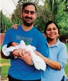  ??  ?? Ranjeeta Kaur with her husband Dr Sukdeep Singh Pannu and their month- old son Ranveer Singh.