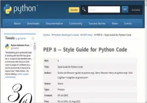  ??  ?? La PEP 8 consiste en un nombre important de recommanda­tions sur la syntaxe du langage. Tout développeu­r Python se doit de la lire en entier au moins une fois dans sa vie.