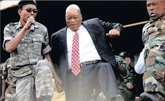  ??  ?? Former president Jacob Zuma dances before addressing supporters outside the high court in Durban on June 8. Picture: Rogan Ward/reuters